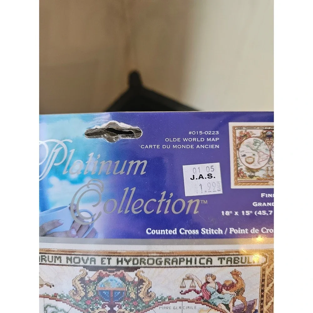 SEALED Janlynn Platinum Collection Olde World Map Counted Cross Stitch Kit